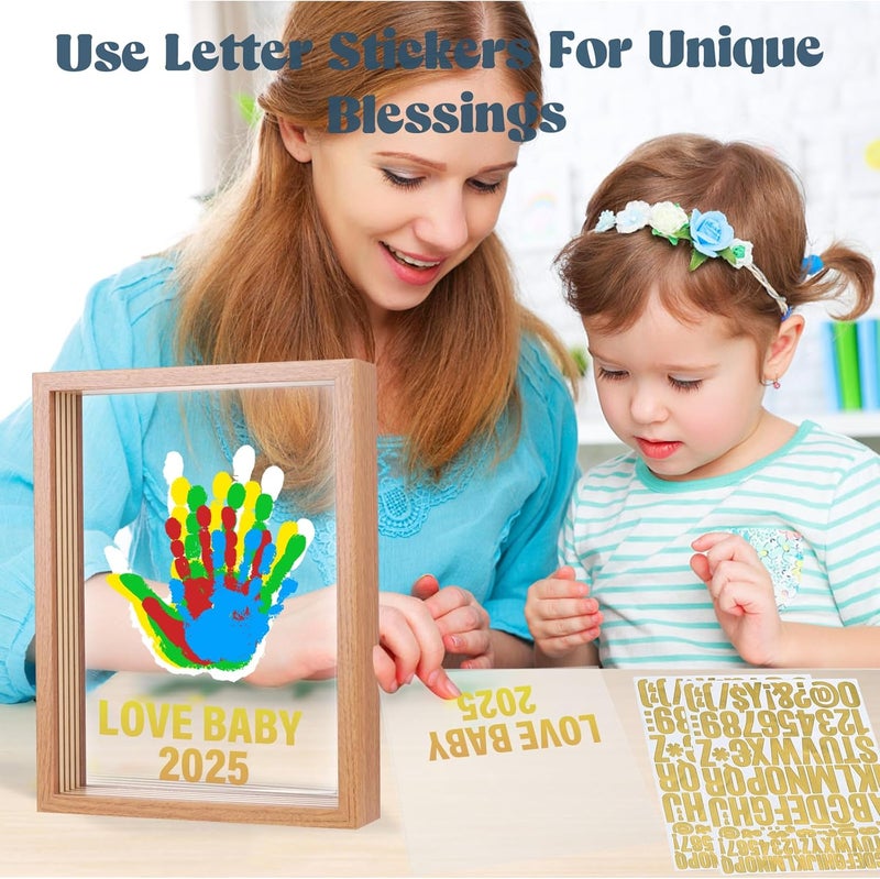 Bixinyo Family Handprint Kit - Baby Hand and Footprint Kit, Adoption Gifts, Family Gifts for New Parents, Christmas, New Mom, DIY Craft Keepsake Wooden Frame, 5 Non-Toxic Paints (Brown) - Image 3